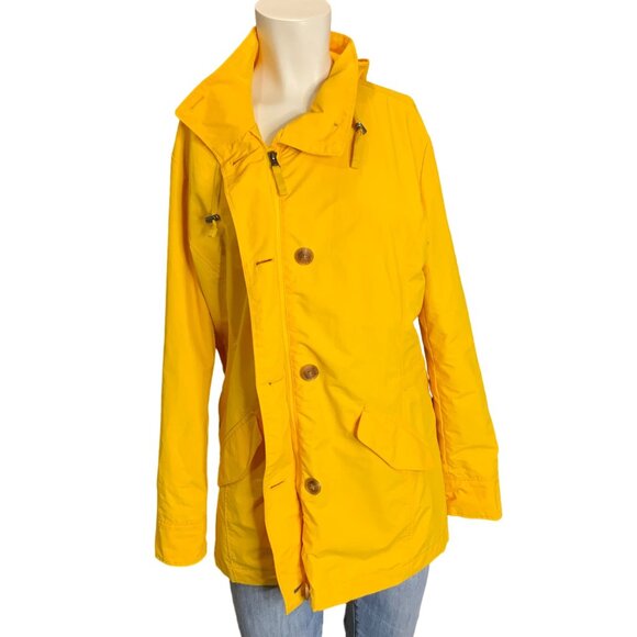 Lands End Women's small yellow hooded rain coat/Storm Jacket zipper & button fro - Picture 2 of 13